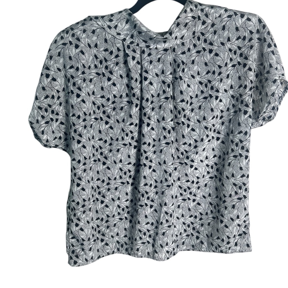 Interpretations Silver & Black Lace Blouse with Ruffled Sleeves Size Medium